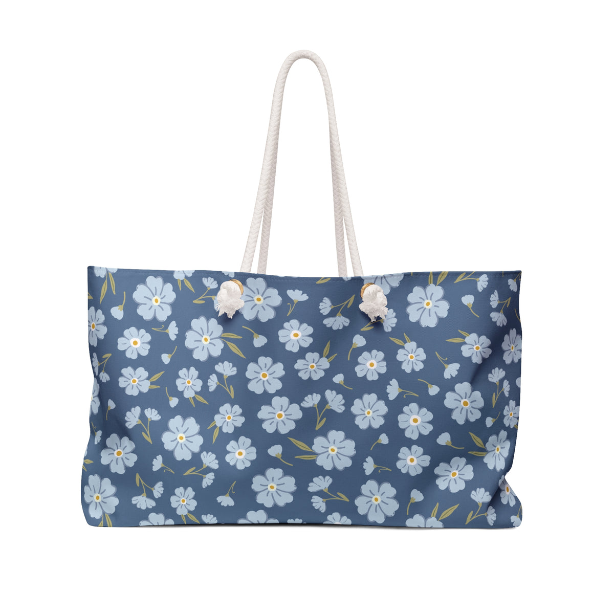 Blue floral travel bag with all-over floral pattern