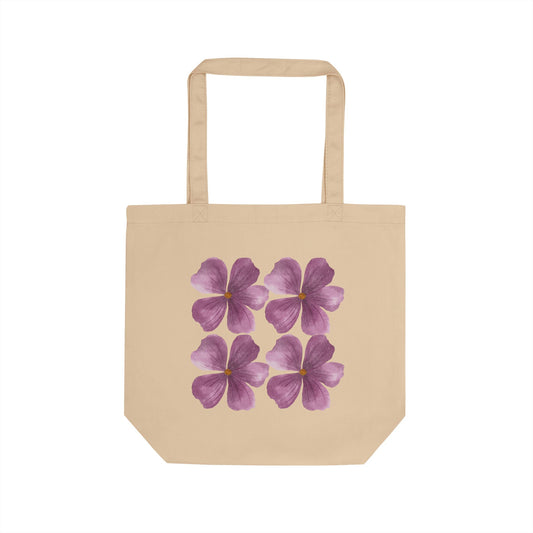 Purple Watercolor Flower Tote Bag - Reusable Organic Cotton Shoulder Bag