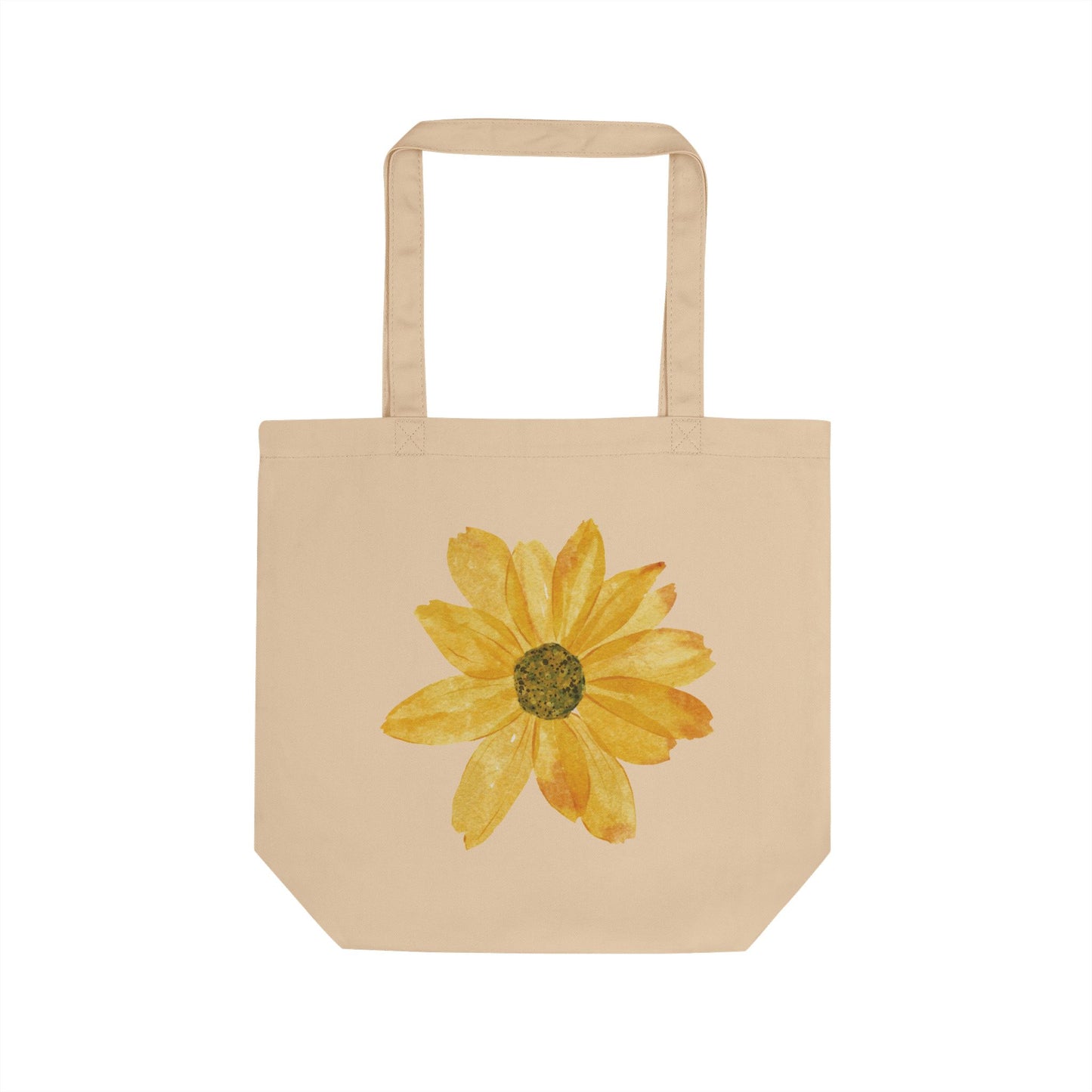 Golden Watercolor Flower Tote Bag - Organic Cotton, Eco-Friendly, Reusable