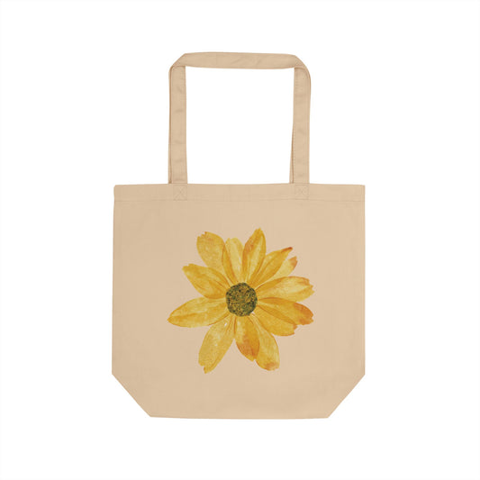 Golden Watercolor Flower Tote Bag - Organic Cotton, Eco-Friendly, Reusable