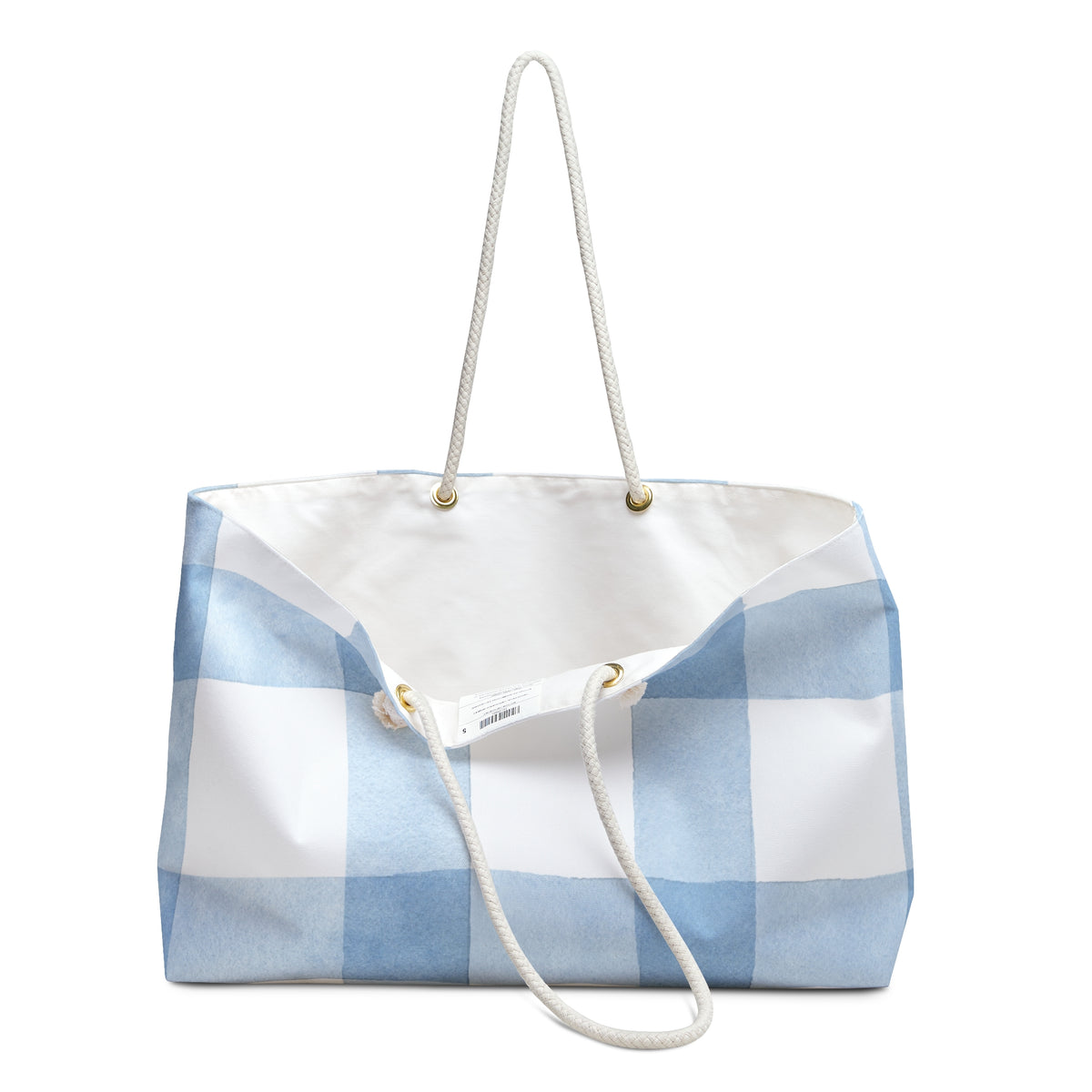 Blue plaid carryall bag for weekend and overnight travel