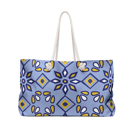 Oversized purple abstract travel tote with rope handles