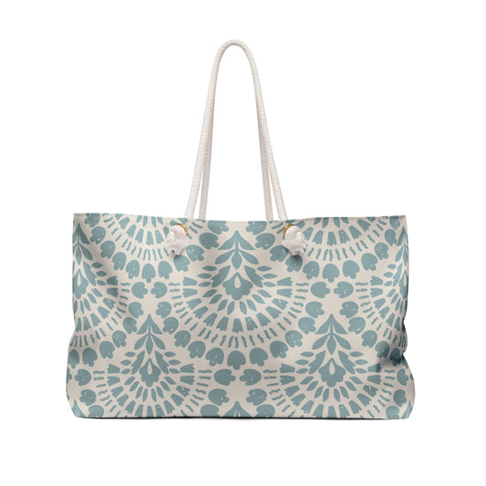 Oversized green abstract floral travel tote with rope handles
