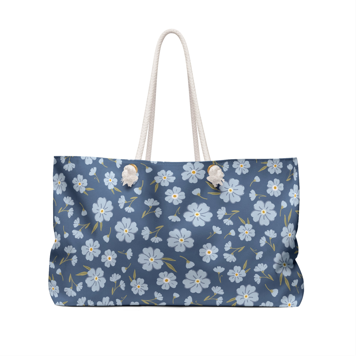 Oversized blue floral travel tote with rope handles