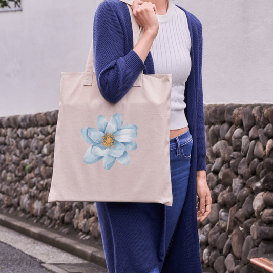 Blue Watercolor Flower Tote Bag - Eco-Friendly Organic Cotton Canvas Shoulder Bag