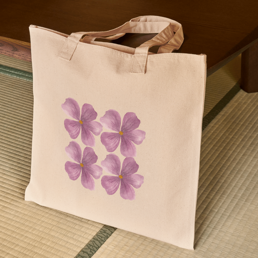 Purple Watercolor Flower Tote Bag - Reusable Organic Cotton Shoulder Bag