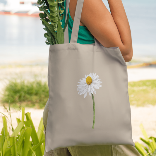 Daisy Flower Tote Bag - Organic Cotton Shoulder Bag - Eco-Friendly