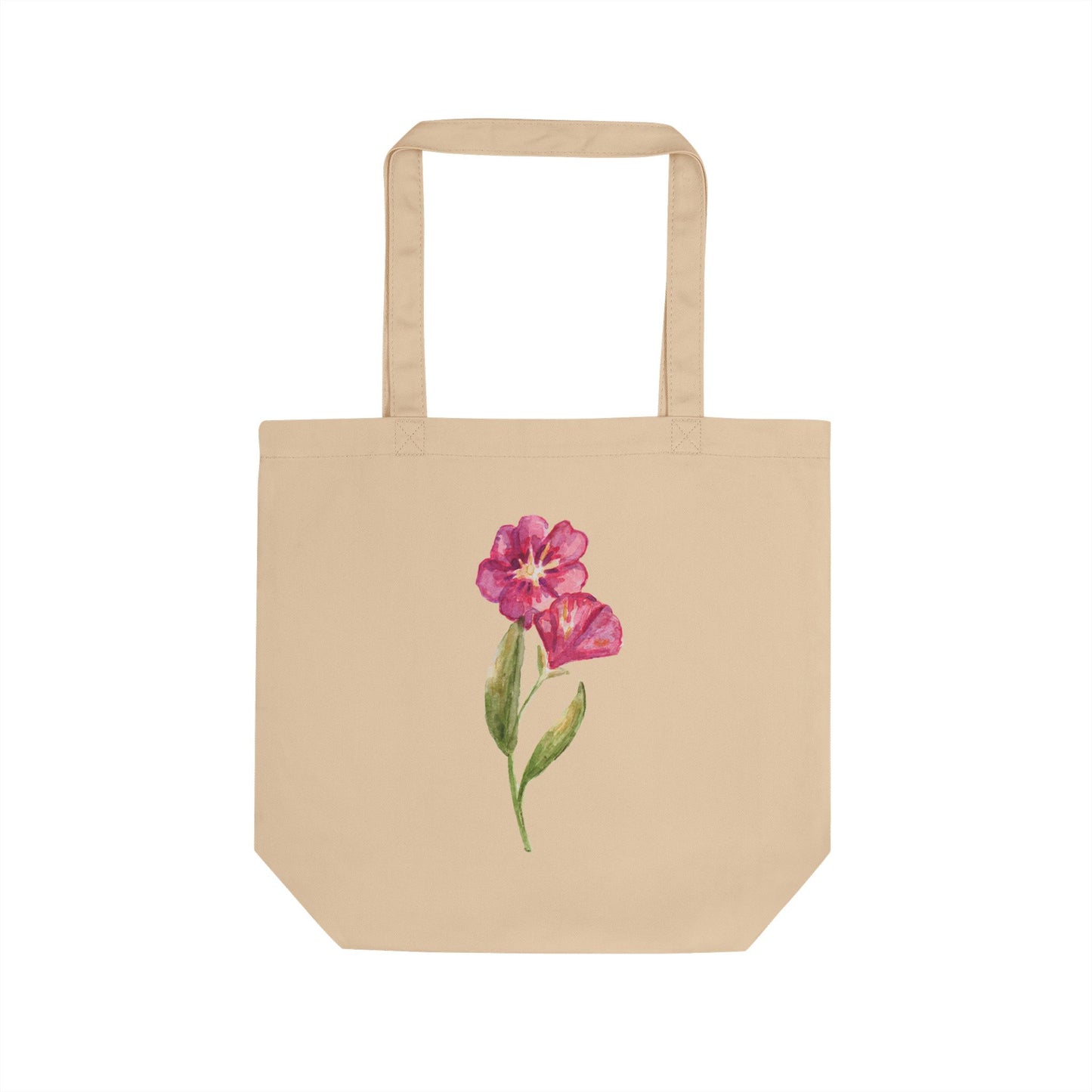Floral Tote Bag with Pink Watercolor Flower - 100% Organic Cotton Eco Shopper Tote