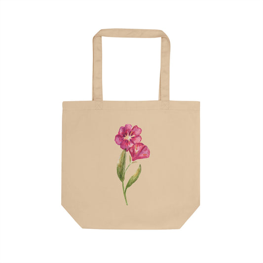 Floral Tote Bag with Pink Watercolor Flower - 100% Organic Cotton Eco Shopper Tote