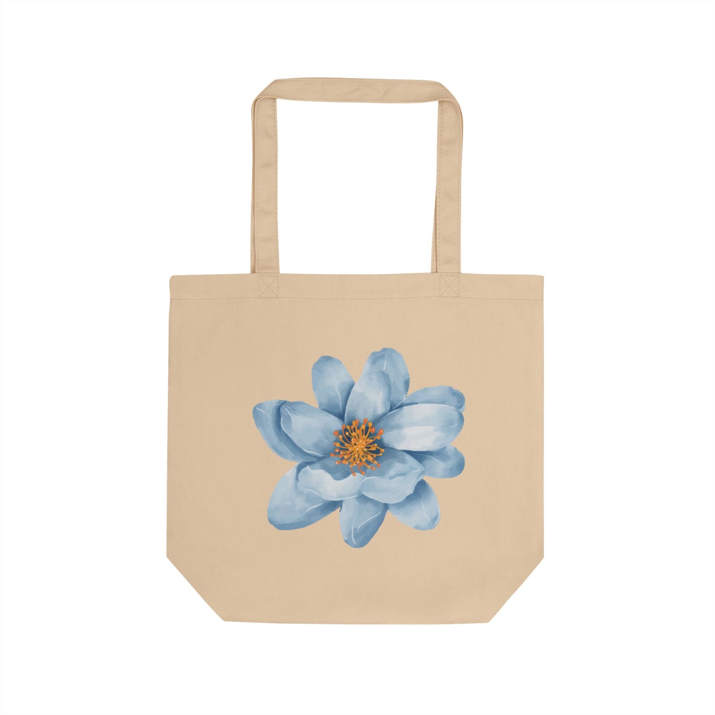 Blue Watercolor Flower Tote Bag - Eco-Friendly Organic Cotton Canvas Shoulder Bag