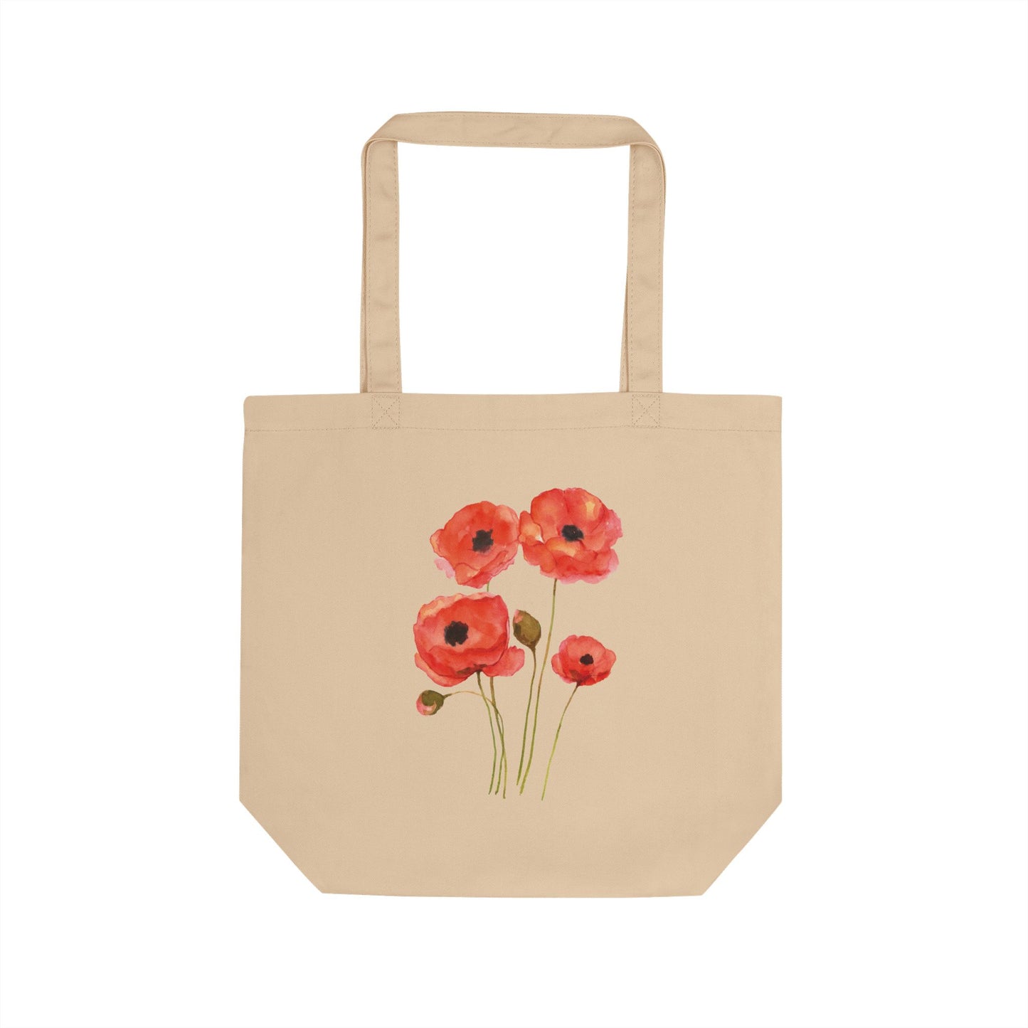 Watercolor Poppy Flower Tote Bag - 100% Organic Cotton Canvas Shoulder Bag