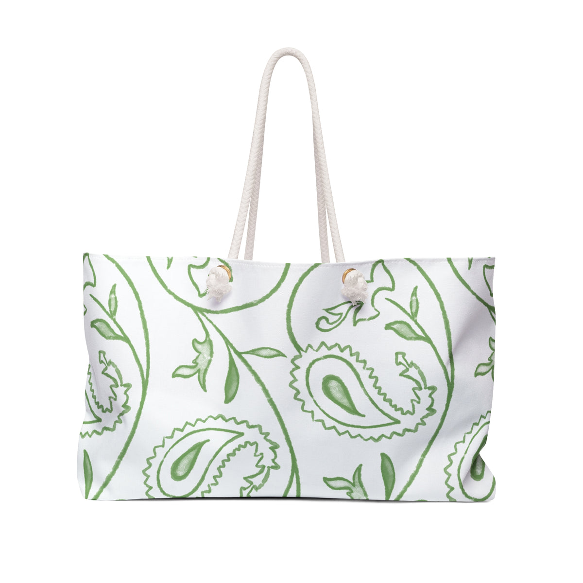 Green paisley travel bag with all-over pattern